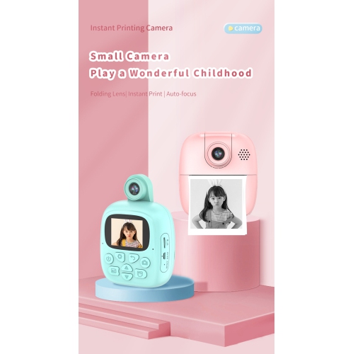 New cartoon smart children's camera thermal instant printing digital small SLR camera toy pixel 4800W, 2.0 inches, green Polaroid
