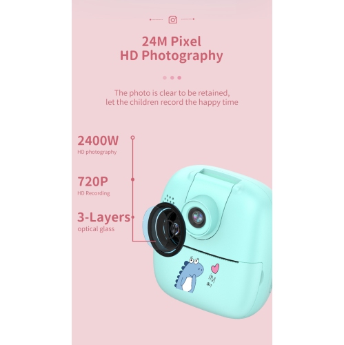 New cartoon smart children's camera thermal instant printing digital small SLR camera toy pixel 4800W, 2.0 inches, green Polaroid