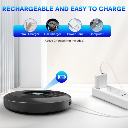 Lecteur CD portatif avec haut-parleurs et écouteurs&nbsp;: Walkman CD rechargeable avec protection - lecture CD/MP3/USB/Bluetooth, connexion auto,