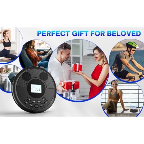 Portable CD Player with Speakers and Headphones: Rechargeable CD Walkman with Protection - CD/MP3/USB/Bluetooth Playback, Car Connection, Home