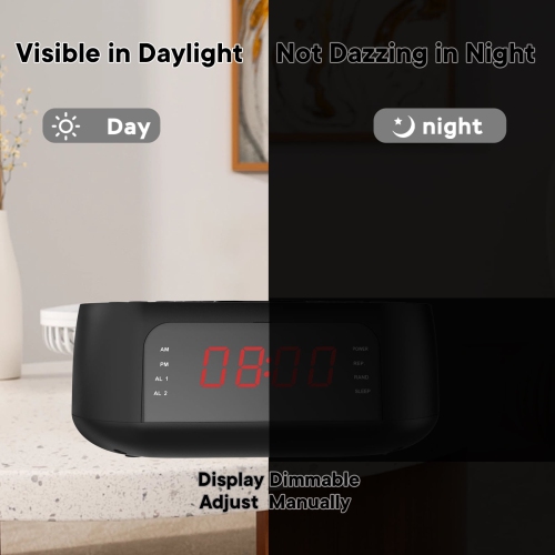 CD player Alarm clock radio with audio: CD/MP3, Bluetooth, FM player with speaker, USB Lighting and dimmable bedroom display