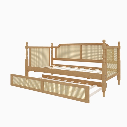 Kepooman Traditional Style Rattan Twin Size Daybed with Twin Size Trundle - Antique Walnut