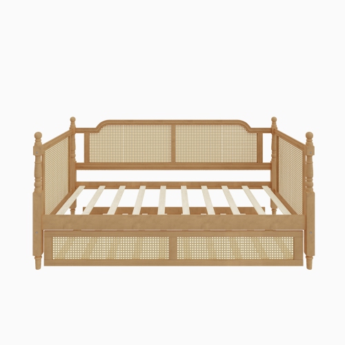 Kepooman Traditional Style Rattan Twin Size Daybed with Twin Size Trundle - Antique Walnut