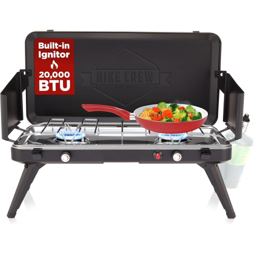 Hike Crew 2-Burner Gas Camping Stove - 20,000 BTU Propane Portable Grill with Igniter & More!