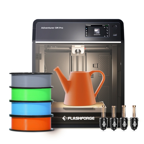 Image 1 de 6.. Ensemble d'imprimante 5&nbsp;M Pro 3D Adventurer de Flashforge – 4 filaments PLA HS de 1&nbsp;kg + ensemble de buses à dégagement rapide complet
