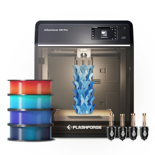 Flashforge Adventurer 5M Pro 3D Printer Bundle C – 4 x 1kg PLA and Full Nozzle Set (0.25/0.4/0.6/0.8mm) – Ultra-Fast CoreXY, Auto-Leveling, Plug &