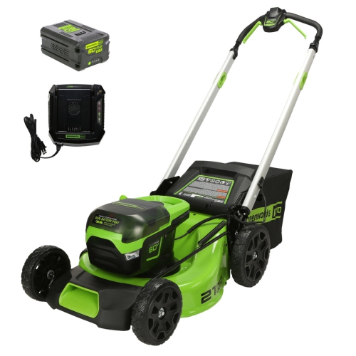 Greenworks 60V 21” Cordless Push Lawn Mower, 5.0Ah Battery and Rapid Charger Included