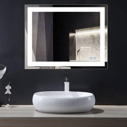 Whirlwell LED Bathroom Mirror, 36 x 28 in, Wide Lights, Touch Button, Dimmable, Anti-Fog, Vertical/Horizontal Mounted