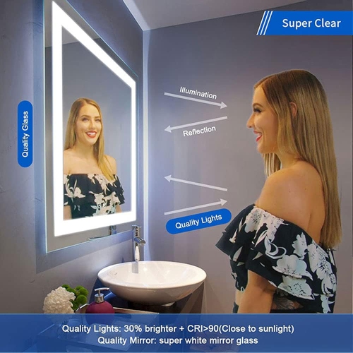 Whirlwell LED Bathroom Mirror, 36 x 28 in, Wide Lights, Touch Button, Dimmable, Anti-Fog, Vertical/Horizontal Mounted