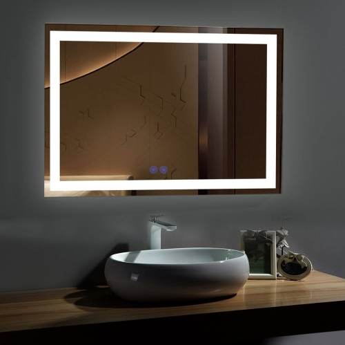 Whirlwell LED Bathroom Mirror, 40 x 28 in, Wide Lights, Touch Button, Dimmable, Anti-Fog, Vertical/Horizontal Mounted