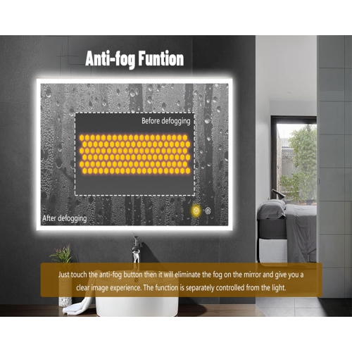 Whirlwell LED Bathroom Mirror, 48 x 36 in, Wide Lights, Touch Button, Dimmable, Anti-Fog, Vertical/Horizontal Mounted