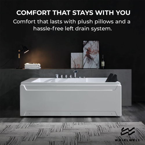 Whirlwell Corner, 72 x 48 po, baignoire Whirlpool avec drain gauche