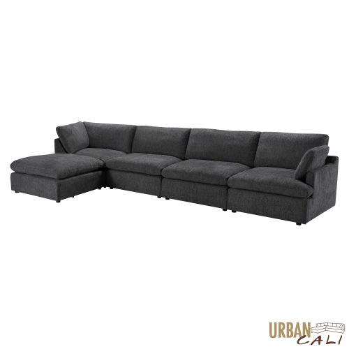 Urban Cali Long Beach Modular L-Shaped Sectional Sofa with Ottoman