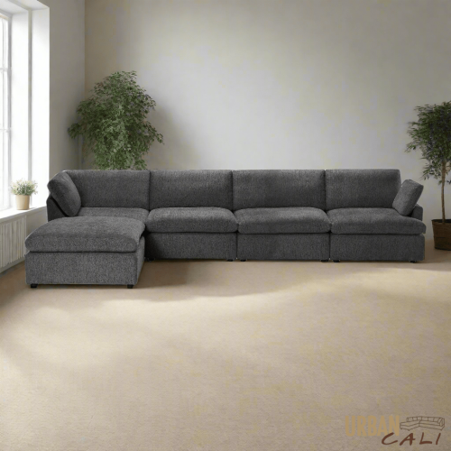 Urban Cali Long Beach Modular L-Shaped Sectional Sofa with Ottoman