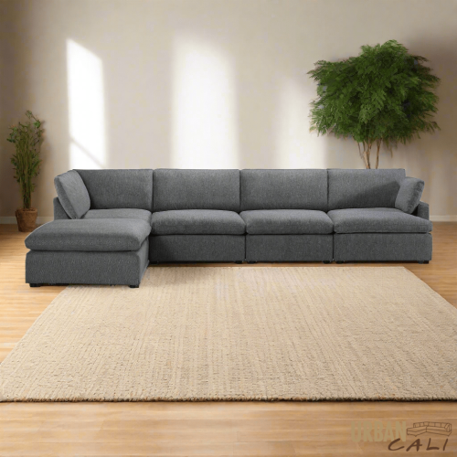 Urban Cali Long Beach Modular L-Shaped Sectional Sofa with Ottoman