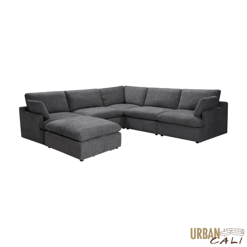 Urban Cali Long Beach Modular Corner Sectional Sofa with Ottoman