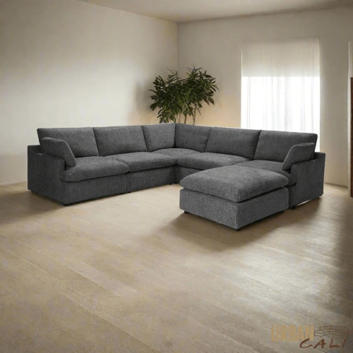 Urban Cali Long Beach Modular Corner Sectional Sofa with Ottoman
