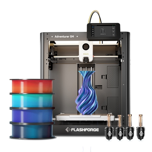 Flashforge Adventurer 5M 3D Printer with 4 x 1kg HS PLA and Nozzle Set (0.25/0.4/0.6/0.8mm) – Fast CoreXY Printing, Auto-Leveling, Plug & Play