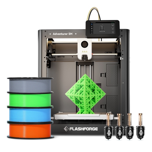 Image 1 de 9.. Ensemble d'imprimante 3D Adventurer 5&nbsp;M de FlashForge – Core XY 600&nbsp;mm/s, 4 filament PLA HS de 1&nbsp;kg + ensemble de buses complètes