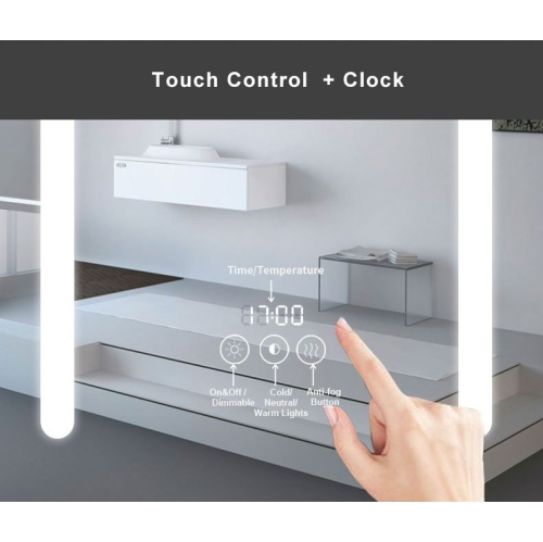 Whirlwell LED Smart Mirror Cabinet, 36 x 32 in, Touch Switch, Anti-Fog, Dimmable Tri-Color Lighting, USB port, Clock Display, and a Built-in Sensor