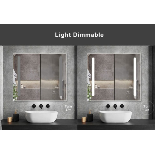 Whirlwell LED Smart Mirror Cabinet, 36 x 32 in, Touch Switch, Anti-Fog, Dimmable Tri-Color Lighting, USB port, Clock Display, and a Built-in Sensor