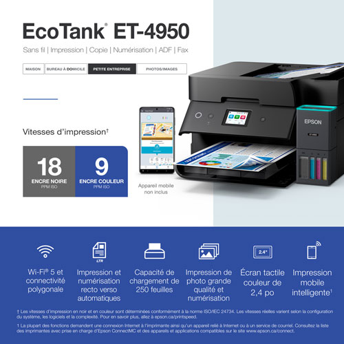 Imprimante à jet d'encre tout-en-un sans fil Supertank EcoTank ET-4950 d'Epson - Noir - Exclusivité Best Buy