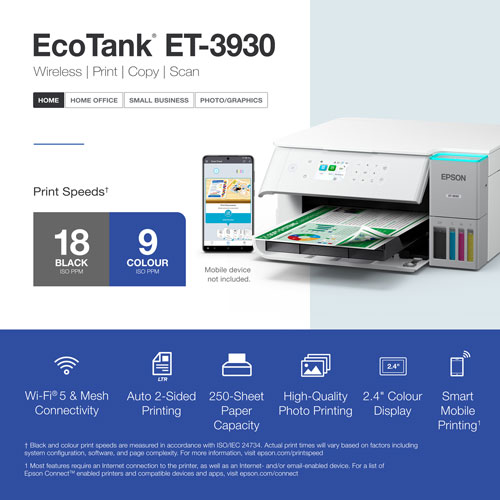 Imprimante à jet encre tout-en-un sans fil EcoTank ET-3930 d'Epson - Blanc