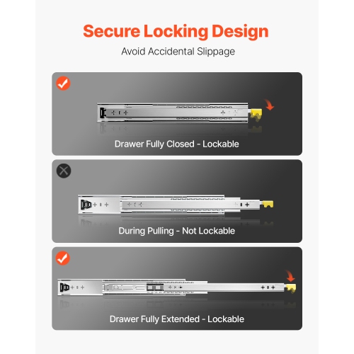 KFFKFF 2 Drawer Rails, Sizes Ranging from 16 to 60 inches, 250 lbs Weight Limit, Lockable Drawer Rails, Ball Bearing Side Mount Drawer Slide Rail