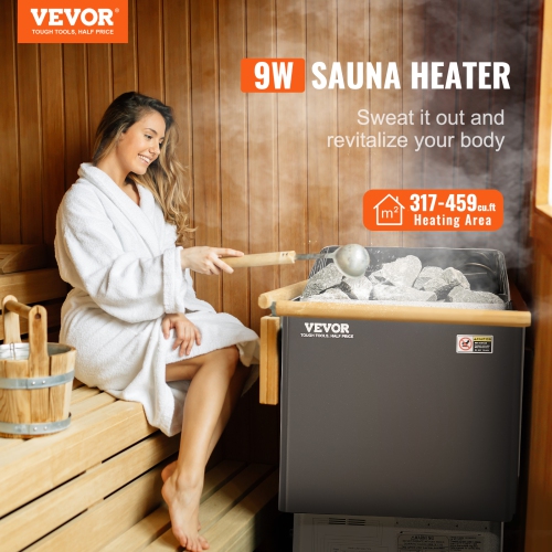 VEVOR 9KW 220V Electric Sauna Stove, Steam Bath Sauna Heater with External Digital Controller, 3h Timer and Adjustable Temp for Max. 317-459 Cubic