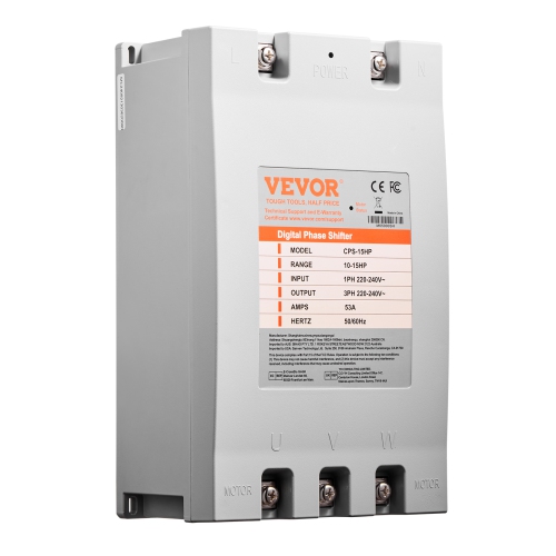 VEVOR  3 Phase Digital Converter - 15HP 53A 220V Single Phase to 3 Phase Converter, 220V-240V Input/output, for Residential & Light Commercial Use