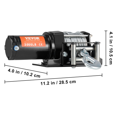 VEVOR 12V DC Electric Winch, 3000 lb Line Pull Capacity, ATV/UTV Winch with Φ3/16 in x 39 ft 7 Strands Steel Cable Roller Fairlead Wired Remote