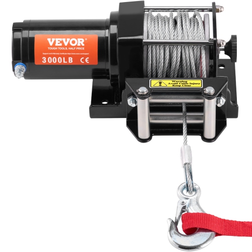 VEVOR 12V DC Electric Winch, 3000 lb Line Pull Capacity, ATV/UTV Winch with Φ3/16 in x 39 ft 7 Strands Steel Cable Roller Fairlead Wired Remote