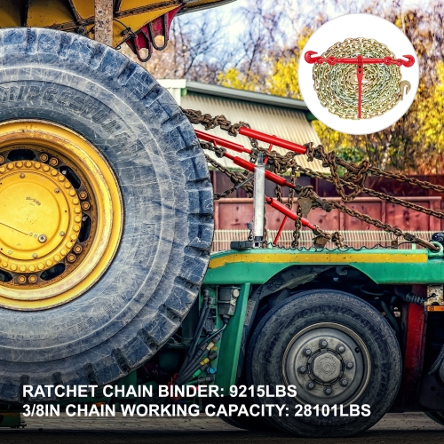 VEVOR 3/8in-1/2in Chain and Binder Kit, Ratchet Load Binders 9215lbs Working Strength, Ratchet Binders and Chains, 3/8in x 10ft Chains with G70