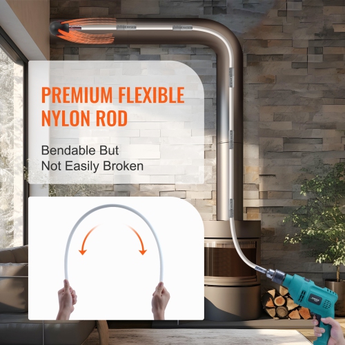 VEVOR 39 Feet Ergonomic Chimney Sweep Kit, w/ 12 Reinforced Nylon Flexible Rods, 360-Degree Brush Chimney Cleaner, Rich Accessories for Fireplace