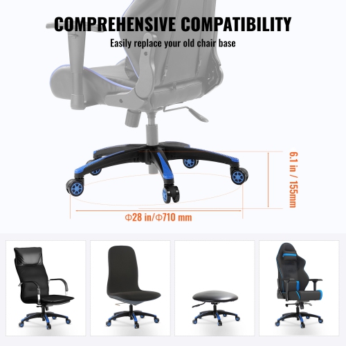 VEVOR 28" Office Chair Base Replacement, 2500 lbs Static Load, Computer Desk Chair Stool Base Part with 5 Casters and Reinforced Legs, Desk Chair