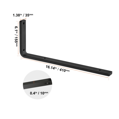 VEVOR 16 x 6 in Shelf Bracket, 4 Pcs Heavy Floating Shelf Brackets, Brackets for Shelves, 10mm Thick Matte Black L Shelf Bracket,Steel Shelving