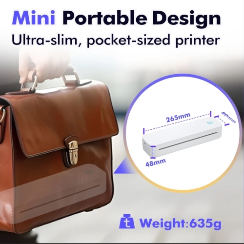 Portable Printers Wireless , Support 8.5" X 11" Thermal Paper, Bluetooth Thermal Printer Compatible with iOS, Android & Laptop, Inkless Mobile