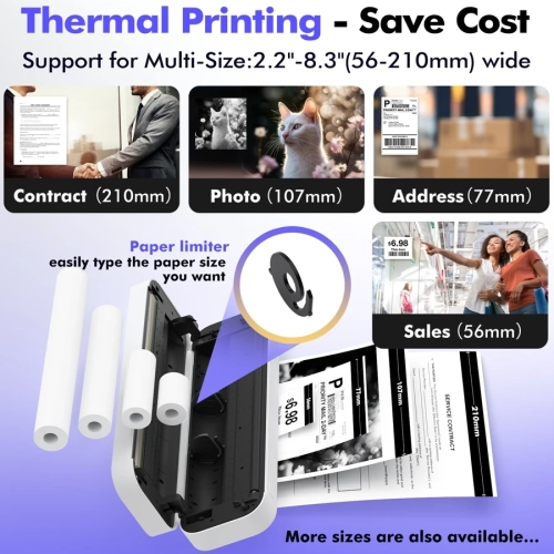 Portable Printers Wireless , Support 8.5" X 11" Thermal Paper, Bluetooth Thermal Printer Compatible with iOS, Android & Laptop, Inkless Mobile