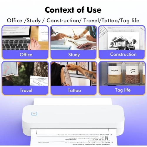 Portable Printers Wireless , Support 8.5" X 11" Thermal Paper, Bluetooth Thermal Printer Compatible with iOS, Android & Laptop, Inkless Mobile