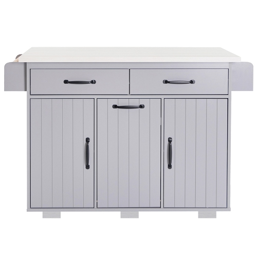 Kepooman Kitchen Island with Till Out Trash Cabinet, Rolling Kitchen island with Storage Drop Leaf - Grey