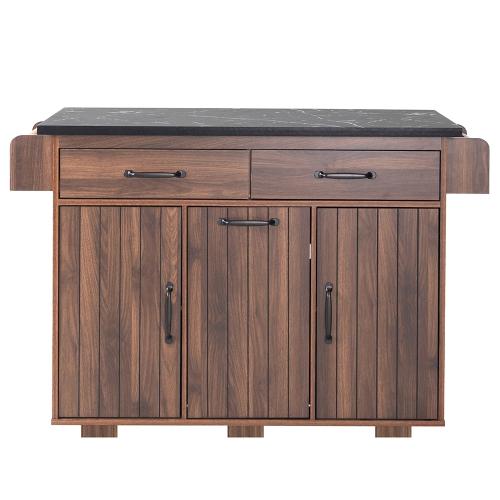 Image 1 of 10.. Kepooman Kitchen Island with Till Out Trash Cabinet, Rolling Kitchen island with Storage Drop Leaf - Brown