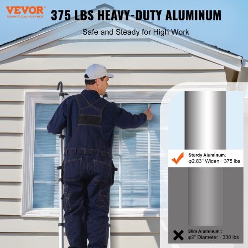 VEVOR – Échelle d'extension légère en aluminium de 16,4PI, échelle escamotable à boutons multiples, capacité de 375 LB avec pieds antidérapants,