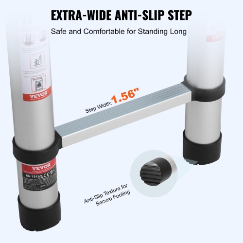 VEVOR – Échelle d'extension légère en aluminium de 16,4PI, échelle escamotable à boutons multiples, capacité de 375 LB avec pieds antidérapants,