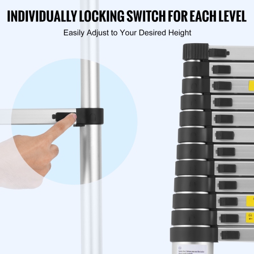 VEVOR – Échelle d'extension légère en aluminium de 16,4PI, échelle escamotable à boutons multiples, capacité de 375 LB avec pieds antidérapants,