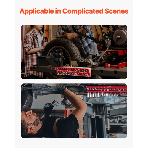 VEVOR 3PCS Magnetic Socket Organizer Set, Magnetic Socket Holder, 1/4'', 3/8'' & 1/2'' SAE Socket Trays with Clear Labels, Hold up to 68PCS Standard