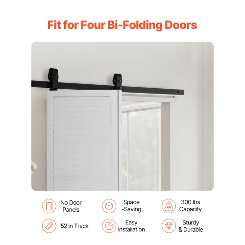 VEVOR 52" Bi-Folding Sliding Barn Door Hardware Track Kit, Top Mount Track Kit, Slide Smoothly, Easy to Install, Suitable for Two 24" Closet Pantry