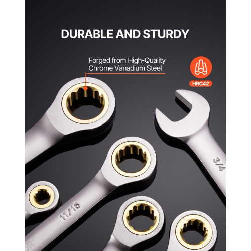 VEVOR 24-Piece Ratcheting Wrench Set with Organizer Rack, Cr-V Steel Wrench Set SAE 1/4" to 7/8", Metric 8 mm to 19 mm, Ideal for General Household,