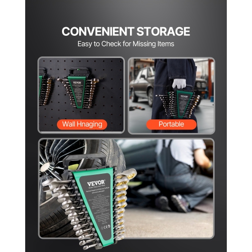 VEVOR 24-Piece Ratcheting Wrench Set with Organizer Rack, Cr-V Steel Wrench Set SAE 1/4" to 7/8", Metric 8 mm to 19 mm, Ideal for General Household,