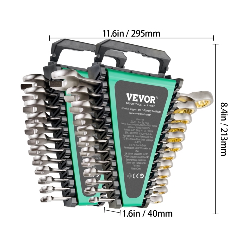 VEVOR 24-Piece Ratcheting Wrench Set with Organizer Rack, Cr-V Steel Wrench Set SAE 1/4" to 7/8", Metric 8 mm to 19 mm, Ideal for General Household,