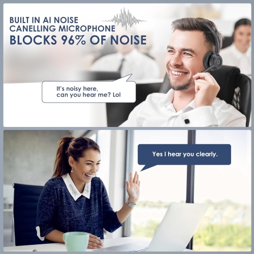 Oreillette Bluetooth avec microphone ENC de Gixxted – Casque d'écoute sans fil avec clé USB, micro de mise en sourdine pour PC, Skype, Zoom, Teams et